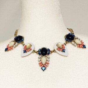 J Crew Statement Bib Necklace Gold Tone Multicolor Teardrop Beaded Pendant